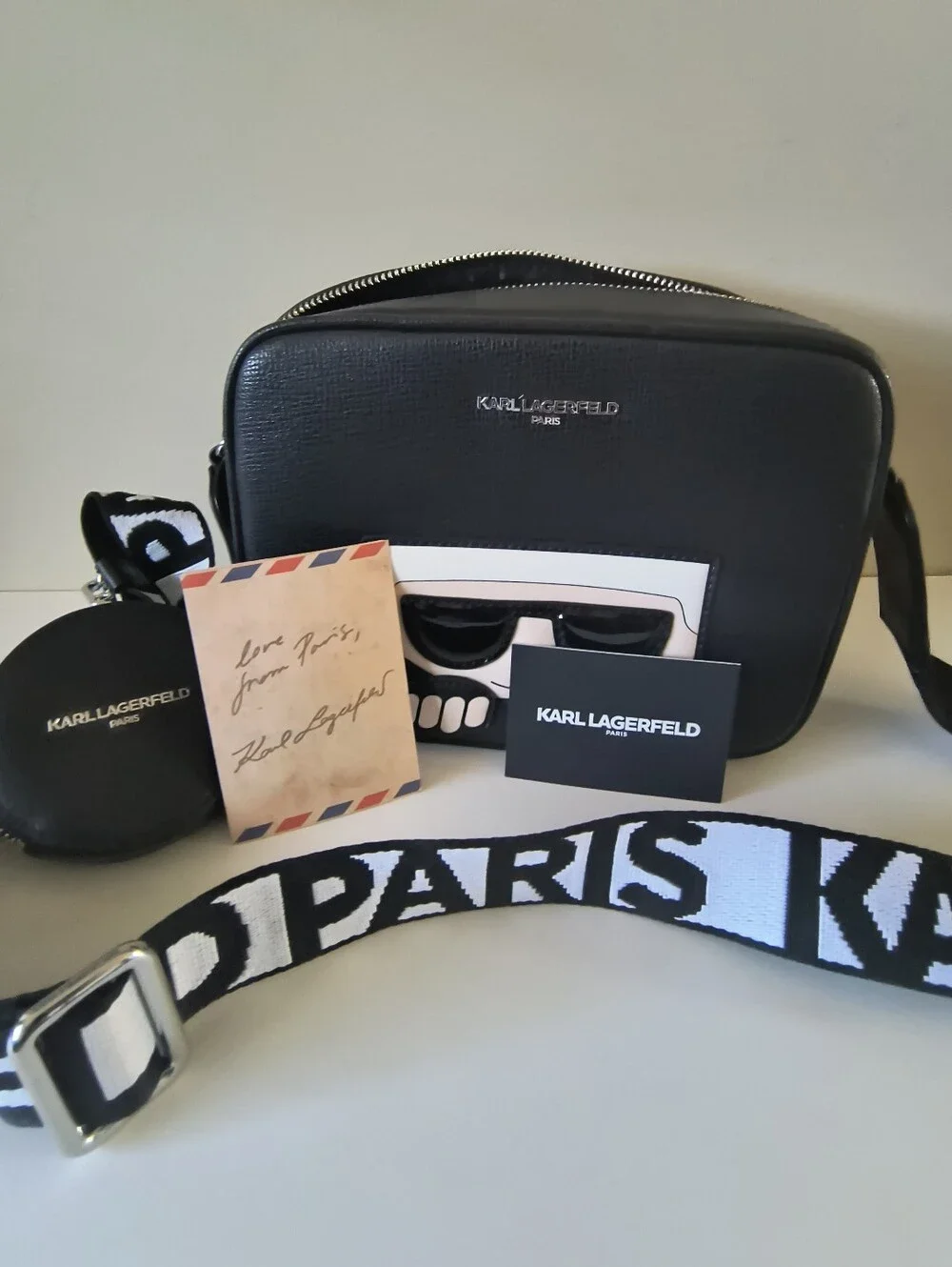 Karl Lagerfeld Black Crossbody Bag with Logo Strap